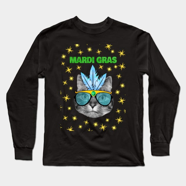 Mardi Gras Cat Long Sleeve T-Shirt by Purrfect